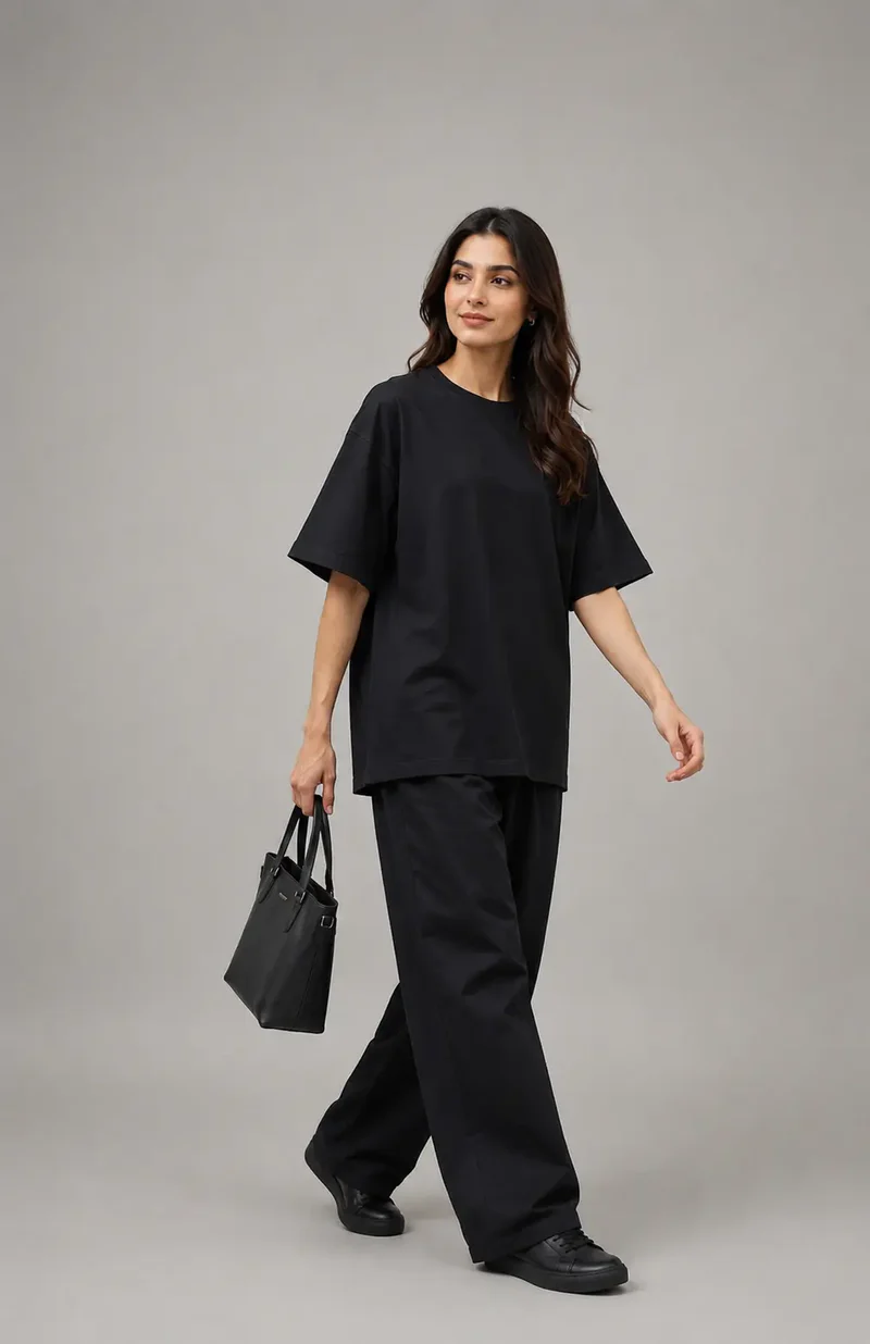 Women Oversized Black Casual T-Shirt